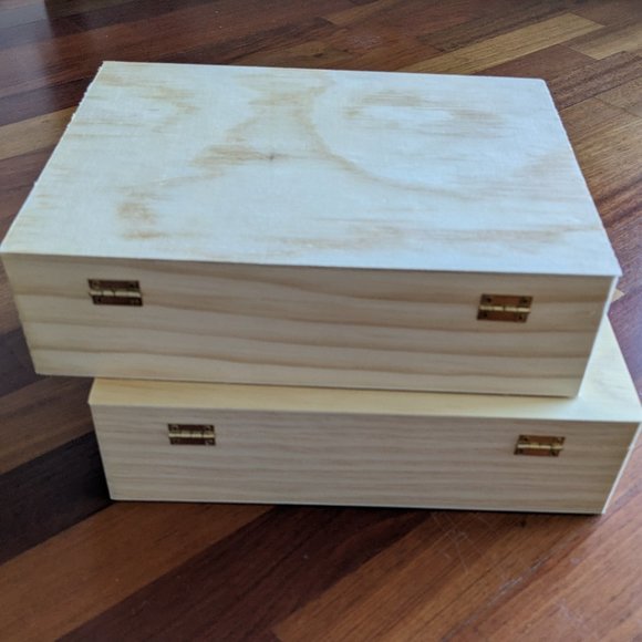 Office 2 Large Unfinished Wooden Boxes With Hinged Lids 1175